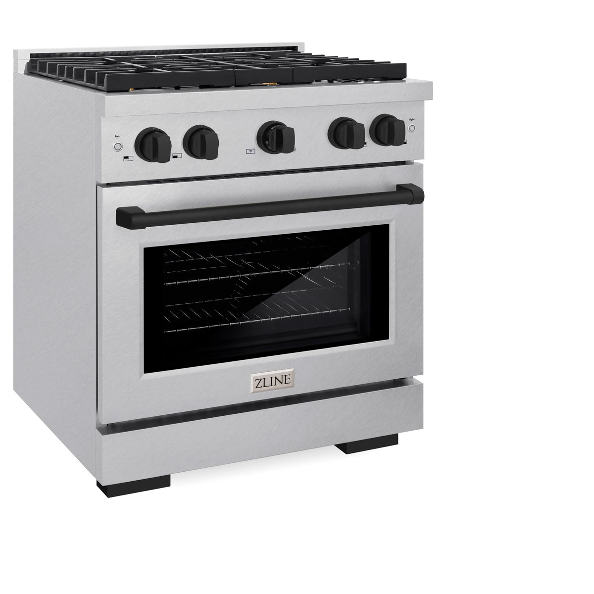ZLINE Autograph Edition 30 in. 4.2 cu. ft. Paramount Gas Range with 4 Burner Cooktop and Convection Gas Oven in Satin Stainless Steel and Matte Black Accents (SGRSZ-30-MB)