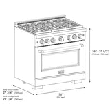 ZLINE Autograph Edition 36 in. 5.2 cu. ft. Paramount Gas Range with 6 Burner Cooktop and Convection Gas Oven in Satin Stainless Steel and Champagne Bronze Accents (SGRSZ-36-CB)