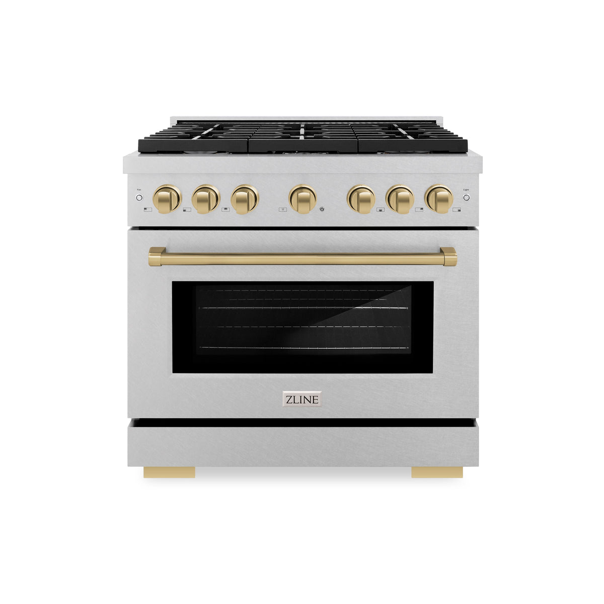 ZLINE Autograph Edition 36 in. 5.2 cu. ft. Paramount Gas Range with 6 Burner Cooktop and Convection Gas Oven in Satin Stainless Steel and Champagne Bronze Accents (SGRSZ-36-CB)