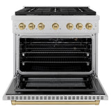 ZLINE Autograph Edition 36 in. 5.2 cu. ft. Paramount Gas Range with 6 Burner Cooktop and Convection Gas Oven in Satin Stainless Steel and Champagne Bronze Accents (SGRSZ-36-CB)