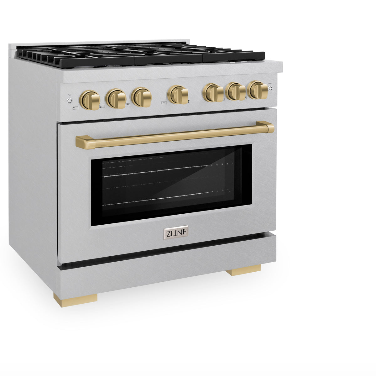 ZLINE Autograph Edition 36 in. 5.2 cu. ft. Paramount Gas Range with 6 Burner Cooktop and Convection Gas Oven in Satin Stainless Steel and Champagne Bronze Accents (SGRSZ-36-CB)