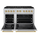 ZLINE Autograph Edition 48 in. 6.7 cu. ft. Paramount Double Oven Gas Range with 8 Burner Cooktop in Satin Stainless Steel and Champagne Bronze Accents (SGRSZ-48-CB)
