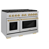 ZLINE Autograph Edition 48 in. 6.7 cu. ft. Paramount Double Oven Gas Range with 8 Burner Cooktop in Satin Stainless Steel and Champagne Bronze Accents (SGRSZ-48-CB)