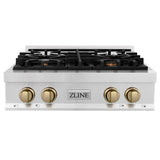ZLINE Autograph Edition 30 in. Legacy Gas Rangetop with 4 Burners and Porcelain Cooktop in Satin Stainless Steel with Champagne Bronze Accents (RTSZ-30-CB)