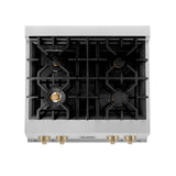 ZLINE Autograph Edition 30 in. Legacy Gas Rangetop with 4 Burners and Porcelain Cooktop in Satin Stainless Steel with Polished Gold Accents (RTSZ-30-G)
