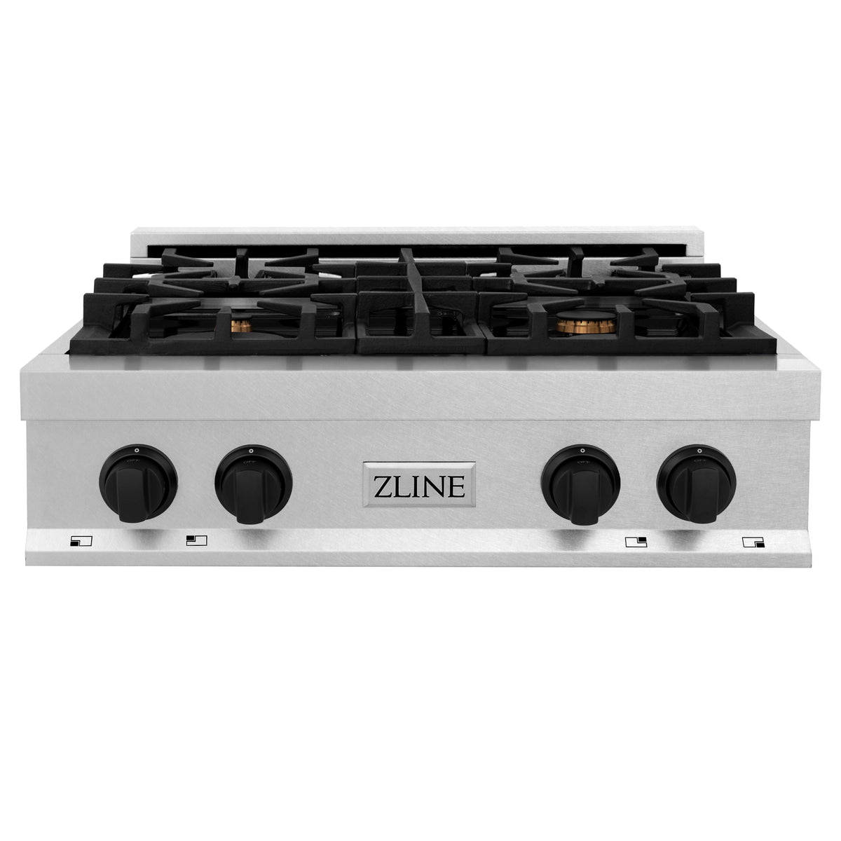 ZLINE Autograph Edition 30 in. Legacy Gas Rangetop with 4 Burners and Porcelain Cooktop in Satin Stainless Steel with Matte Black Accents (RTSZ-30-MB)