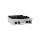 ZLINE Autograph Edition 30 in. Legacy Gas Rangetop with 4 Burners and Porcelain Cooktop in Satin Stainless Steel with Matte Black Accents (RTSZ-30-MB)