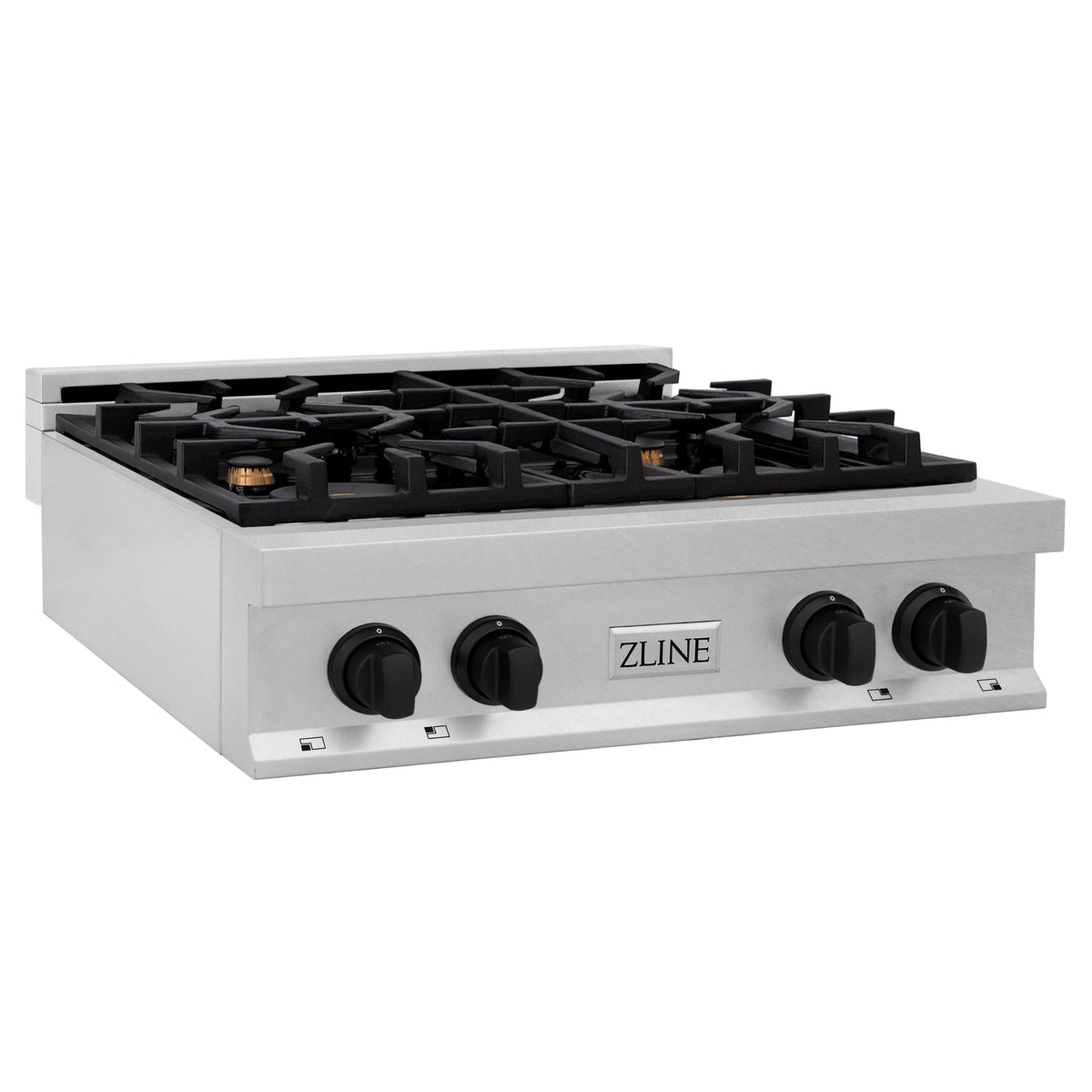 ZLINE Autograph Edition 30 in. Legacy Gas Rangetop with 4 Burners and Porcelain Cooktop in Satin Stainless Steel with Matte Black Accents (RTSZ-30-MB)