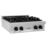 ZLINE Autograph Edition 30 in. Legacy Gas Rangetop with 4 Burners and Porcelain Cooktop in Satin Stainless Steel with Matte Black Accents (RTSZ-30-MB)