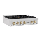 ZLINE Autograph Edition 36 in. Legacy Gas Rangetop with 6 Burners and Porcelain Cooktop in Satin Stainless Steel with Polished Gold Accents (RTSZ-36-G)