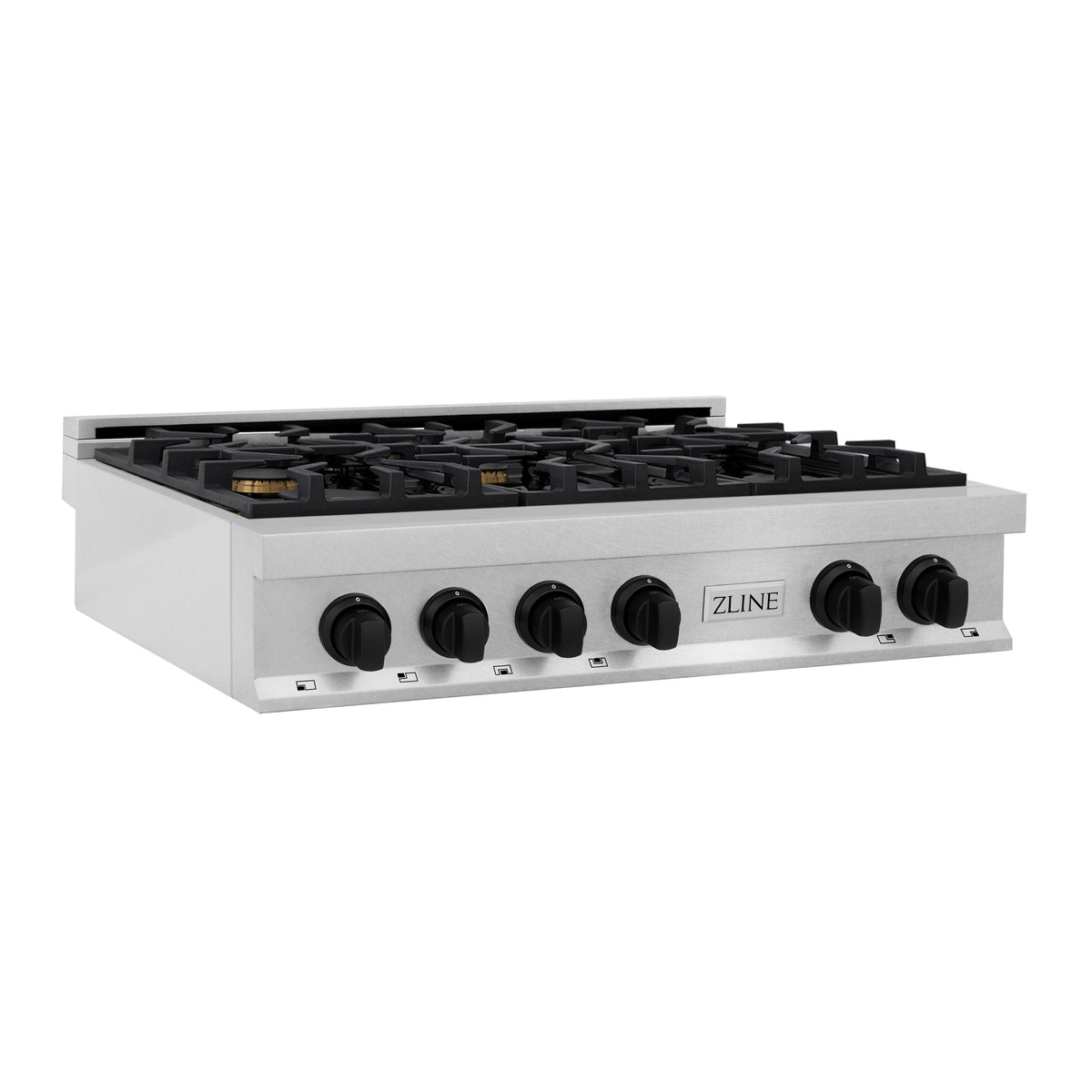 ZLINE Autograph Edition 36 in. Legacy Gas Rangetop with 6 Burners and Porcelain Cooktop in Satin Stainless Steel with Matte Black Accents (RTSZ-36-MB)