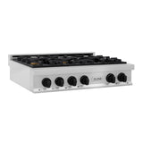 ZLINE Autograph Edition 36 in. Legacy Gas Rangetop with 6 Burners and Porcelain Cooktop in Satin Stainless Steel with Matte Black Accents (RTSZ-36-MB)