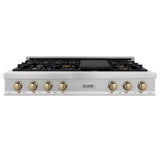 ZLINE Autograph Edition 48 in. Legacy Gas Rangetop with 7 Burners and Porcelain Cooktop in Satin Stainless Steel with Champagne Bronze Accents (RTSZ-48-CB)