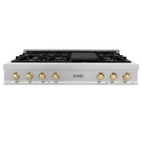 ZLINE Autograph Edition 48 in. Legacy Gas Rangetop with 7 Burners and Porcelain Cooktop in Satin Stainless Steel with Polished Gold Accents (RTSZ-48-G)