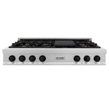 ZLINE Autograph Edition 48 in. Legacy Gas Rangetop with 7 Burners and Porcelain Cooktop in Satin Stainless Steel with Matte Black Accents (RTSZ-48-MB)