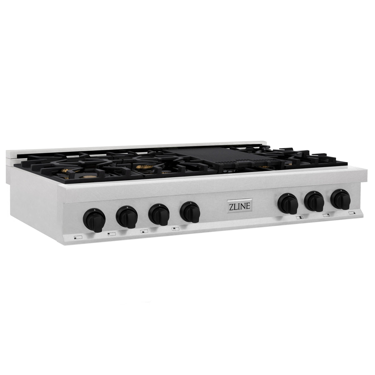 ZLINE Autograph Edition 48 in. Legacy Gas Rangetop with 7 Burners and Porcelain Cooktop in Satin Stainless Steel with Matte Black Accents (RTSZ-48-MB)