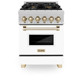 ZLINE Autograph Edition 24 in. 2.8 cu. ft. Legacy Dual Fuel Range with 4 Burner Gas Cooktop and Electric Convection Oven in Satin Stainless Steel with White Matte Door and Polished Gold Accents (RASZ-WM-24-G)