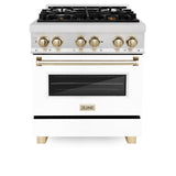 ZLINE Autograph Edition 30 in. 4.0 cu. ft. Legacy Dual Fuel Range with 4 Burner Gas Cooktop and Electric Convection Oven in Satin Stainless Steel with White Matte Door and Polished Gold Accents (RASZ-WM-30-G)