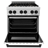 ZLINE Autograph Edition 30 in. 4.0 cu. ft. Legacy Dual Fuel Range with 4 Burner Gas Cooktop and Electric Convection Oven in Satin Stainless Steel with White Matte Door and Matte Black Accents (RASZ-WM-30-MB)