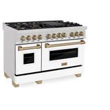 ZLINE Autograph Edition 48 in. 6.0 cu. ft. Legacy Dual Fuel Range with 7 Burner Gas Cooktop and 2 Electric Ovens in Satin Stainless Steel with White Matte Doors and Champagne Bronze Accents (RASZ-WM-48-CB)