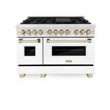 ZLINE Autograph Edition 48 in. 6.0 cu. ft. Legacy Dual Fuel Range with 7 Burner Gas Cooktop and 2 Electric Ovens in Satin Stainless Steel with White Matte Doors and Polished Gold Accents (RASZ-WM-48-G)