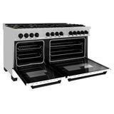 ZLINE Autograph Edition 60 in. 7.4 cu. ft. Legacy Dual Fuel Range with 9 Burner Gas Cooktop and 2 Electric Convection Ovens in Satin Stainless Steel with White Matte Doors and Matte Black Accents (RASZ-WM-60-MB)