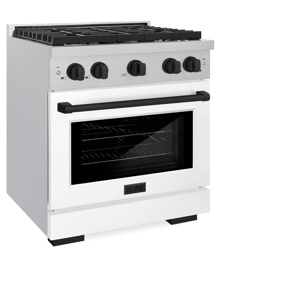 ZLINE Autograph Edition 30 in. 4.2 cu. ft. Paramount Dual Fuel Range with 4 Burner Gas Cooktop and Electric Convection Oven in Satin Stainless Steel with White Matte Door and Matte Black Accents (SDRSZ-WM-30-MB)