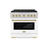 ZLINE Autograph Edition 36 in. 5.2 cu. ft. Paramount Dual Fuel Range with 6 Burner Gas Cooktop and Electric Convection Oven in Satin Stainless Steel with White Matte Door and Champagne Bronze Accents (SDRSZ-WM-36-CB)