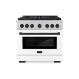 ZLINE Autograph Edition 36 in. 5.2 cu. ft. Paramount Dual Fuel Range with 6 Burner Gas Cooktop and Electric Convection Oven in Satin Stainless Steel with White Matte Door and Matte Black Accents (SDRSZ-WM-36-MB)