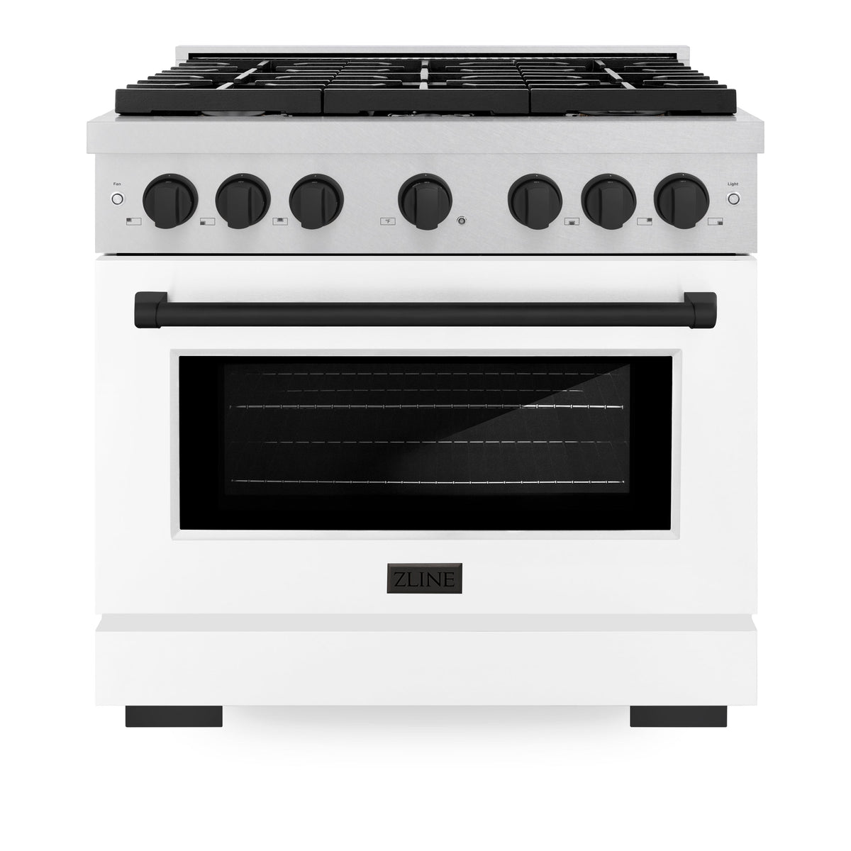 ZLINE Autograph Edition 36 in. 5.2 cu. ft. Paramount Dual Fuel Range with 6 Burner Gas Cooktop and Electric Convection Oven in Satin Stainless Steel with White Matte Door and Matte Black Accents (SDRSZ-WM-36-MB)