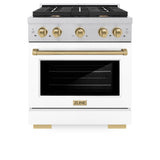 ZLINE Autograph Edition 30 in. 4.2 cu. ft. Paramount Gas Range with 4 Burner Cooktop and Convection Gas Oven in Satin Stainless Steel with White Matte Door and Champagne Bronze Accents (SGRSZ-WM-30-CB)