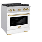 ZLINE Autograph Edition 30 in. 4.2 cu. ft. Paramount Gas Range with 4 Burner Cooktop and Convection Gas Oven in Satin Stainless Steel with White Matte Door and Champagne Bronze Accents (SGRSZ-WM-30-CB)