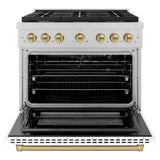 ZLINE Autograph Edition 36 in. 5.2 cu. ft. Paramount Gas Range with 6 Burner Cooktop and Convection Gas Oven in Satin Stainless Steel with White Matte Door and Champagne Bronze Accents (SGRSZ-WM-36-CB)