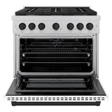 ZLINE Autograph Edition 36 in. 5.2 cu. ft. Paramount Gas Range with 6 Burner Cooktop and Convection Gas Oven in Satin Stainless Steel with White Matte Door and Matte Black Accents (SGRSZ-WM-36-MB)