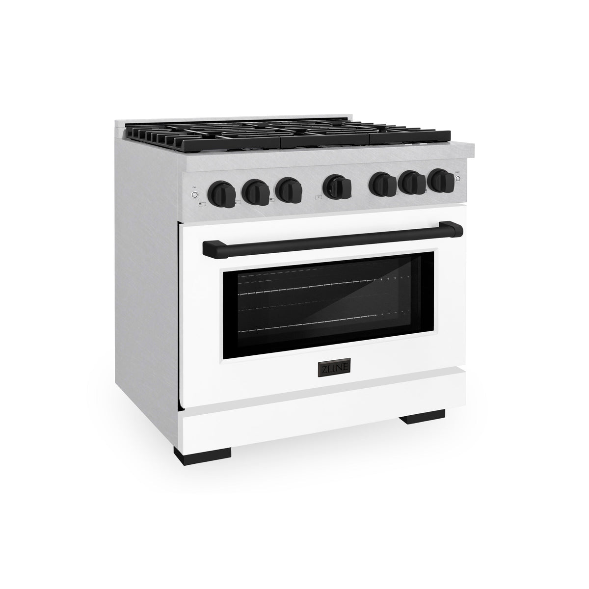 ZLINE Autograph Edition 36 in. 5.2 cu. ft. Paramount Gas Range with 6 Burner Cooktop and Convection Gas Oven in Satin Stainless Steel with White Matte Door and Matte Black Accents (SGRSZ-WM-36-MB)