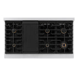 ZLINE Autograph Edition 48 in. 6.7 cu. ft. Paramount Double Oven Gas Range with 8 Burner Cooktop in Satin Stainless Steel with White Matte Doors and Champagne Bronze Accents (SGRSZ-WM-48-CB)