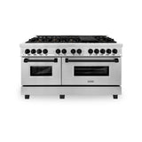 ZLINE Autograph Edition 60 in. 7.4 cu. ft. Legacy Dual Fuel Range with 9 Burner Gas Cooktop and 2 Electric Convection Ovens in Stainless Steel and Matte Black Accents (RAZ-60-MB)