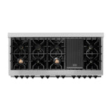 ZLINE Autograph Edition 60 in. 7.4 cu. ft. Legacy Dual Fuel Range with 9 Burner Gas Cooktop and 2 Electric Convection Ovens in Stainless Steel and Matte Black Accents (RAZ-60-MB)