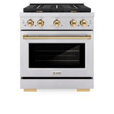 ZLINE Autograph Edition 30 in. 4.2 cu. ft. Paramount Dual Fuel Range with 4 Burner Gas Cooktop and Electric Convection Oven in Stainless Steel with Polished Gold Accents (SDRZ-30-G)