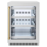 ZLINE Autograph Edition 24 in. Touchstone 151 Can Beverage Fridge With Satin Stainless Steel Glass Door And Champagne Bronze Handle (RBSOZ-SN-24-CB)