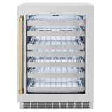 ZLINE Autograph Edition 24 in. Touchstone Dual Zone 44 Bottle Wine Cooler with Satin Stainless Steel Glass Door and Champagne Bronze Handle (RWDOZ-SN-24-CB)