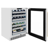 ZLINE Autograph Edition 24 in. Touchstone Dual Zone 44 Bottle Wine Cooler with Satin Stainless Steel Glass Door and Champagne Bronze Handle (RWDOZ-SN-24-CB)