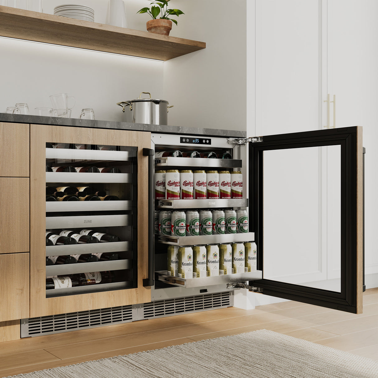 ZLINE 24 In. Touchstone Beverage Fridge with Panel-Ready Glass Door and Matte Black Handle (RBSPOZ-24-MB)