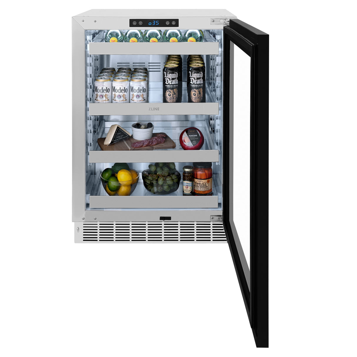 ZLINE 24 In. Touchstone Beverage Fridge with Panel-Ready Glass Door and Matte Black Handle (RBSPOZ-24-MB)