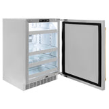 ZLINE Autograph Edition 24 in. Touchstone 151 Can Beverage Fridge With Solid Stainless Steel Door And Polished Gold Handle (RBSOZ-ST-24-G)