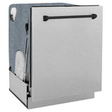 ZLINE Autograph Edition 24" Monument Series 3rd Rack Top Control Built-In Tall Tub Dishwasher in Fingerprint Resistant Stainless Steel with Matte Black Handle, 45dBa (DWMTZ-SN-24-MB)