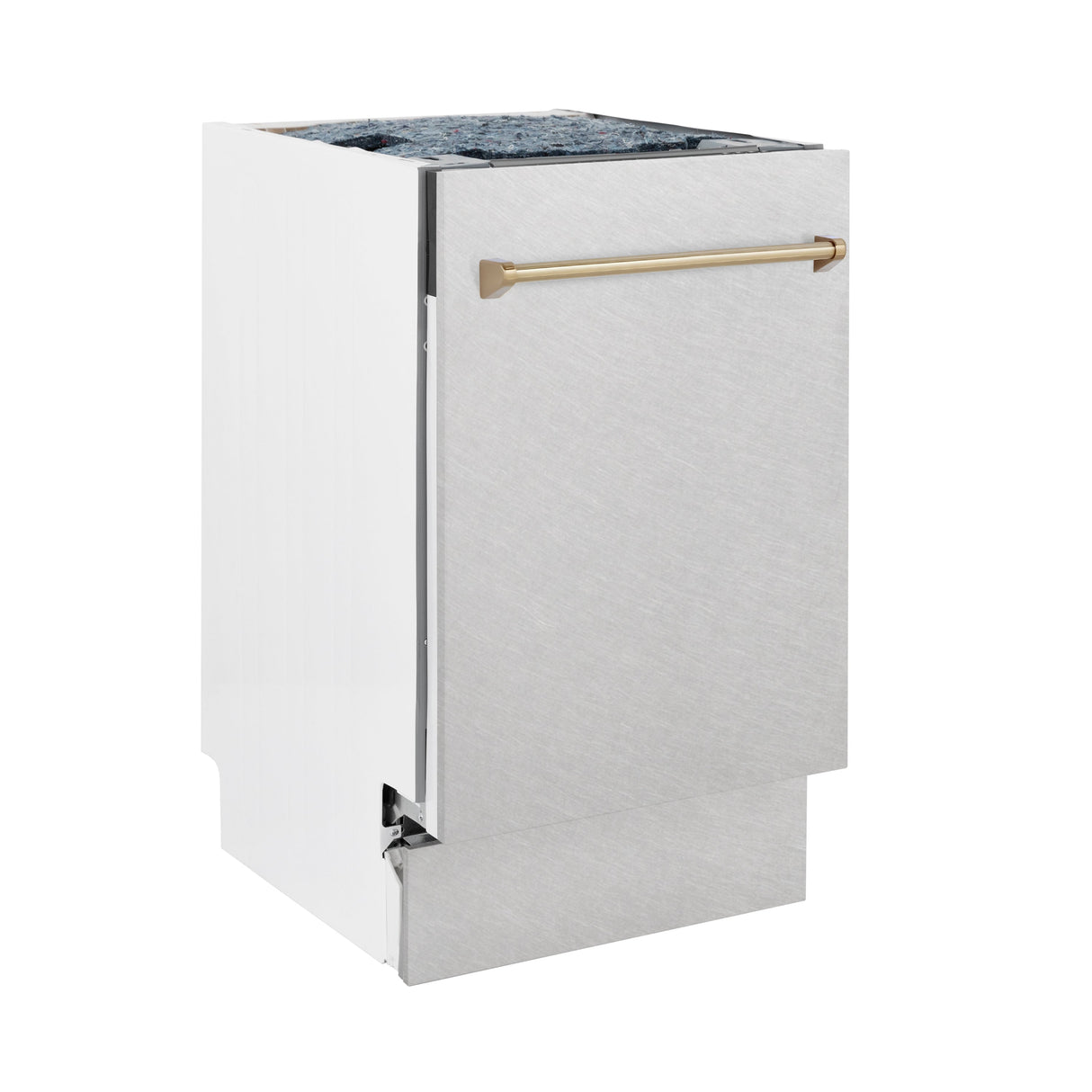 ZLINE Autograph Edition 18” Tallac Series 3rd Rack Top Control Built-In Dishwasher in Fingerprint Resistant Stainless Steel with Champagne Bronze Handle, 51dBa (DWVZ-SN-18-CB)