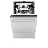 ZLINE Autograph Edition 18” Tallac Series 3rd Rack Top Control Built-In Dishwasher in Fingerprint Resistant Stainless Steel with Polished Gold Handle, 51dBa (DWVZ-SN-18-G)