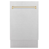 ZLINE Autograph Edition 18” Tallac Series 3rd Rack Top Control Built-In Dishwasher in Fingerprint Resistant Stainless Steel with Polished Gold Handle, 51dBa (DWVZ-SN-18-G)