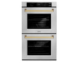 ZLINE 30 in. Autograph Edition Professional True Convection Double Wall Oven with Air Fry and Self Clean in Satin Stainless Steel with Champagne Bronze Handles (WADSZ-30-CB)